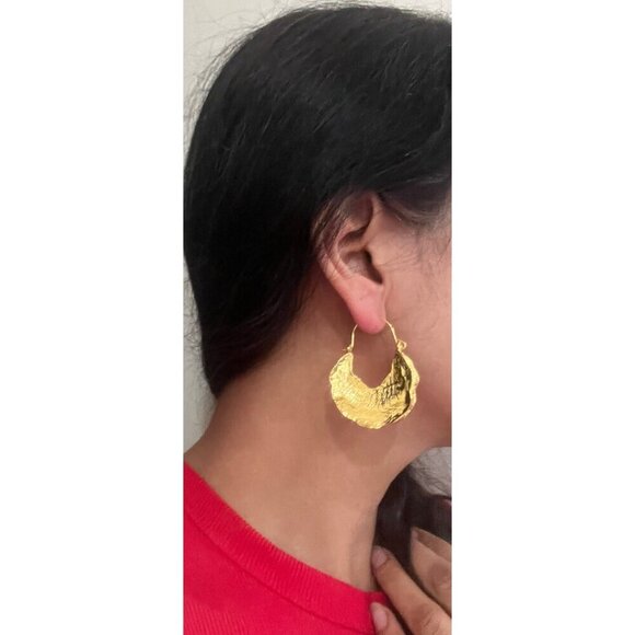 Big gold hoops vintage style gold earring chunky gold geometric gold earring - Picture 6 of 8